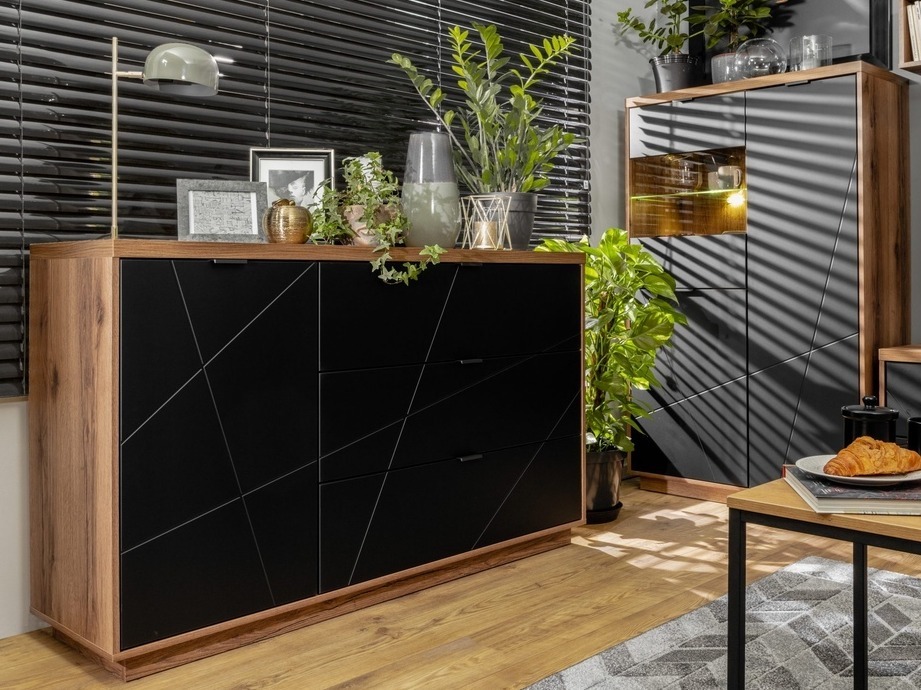 Komód Fivale 100 (Sötét delanói tölgy + Matt fekete)