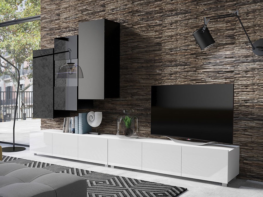 Nappali szett Tivdalu 133 (Fehér + Fényes fehér + Fekete + Fényes fekete)