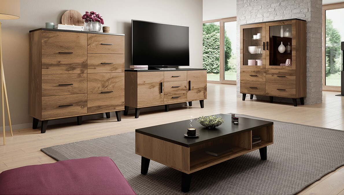 Komód Larfloi 104 (Wotan tölgy + Fekete)