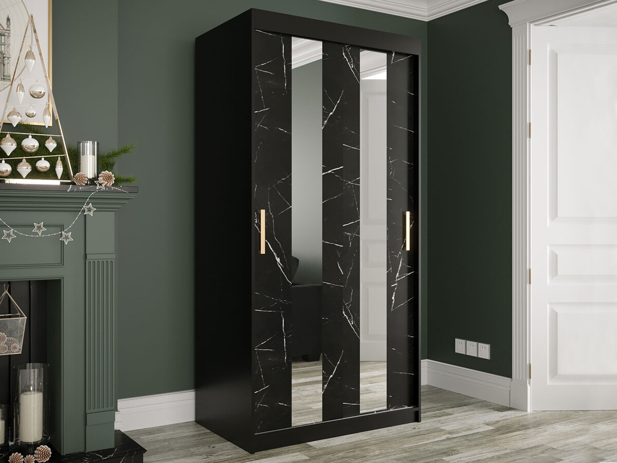Gardróbszekrény Hartford 240 (Matt fekete + Fekete márvány)