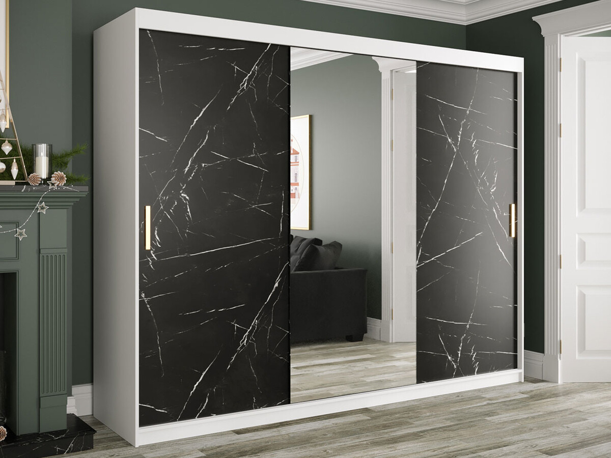 Gardróbszekrény Hartford 257 (Matt fehér + Fekete márvány)