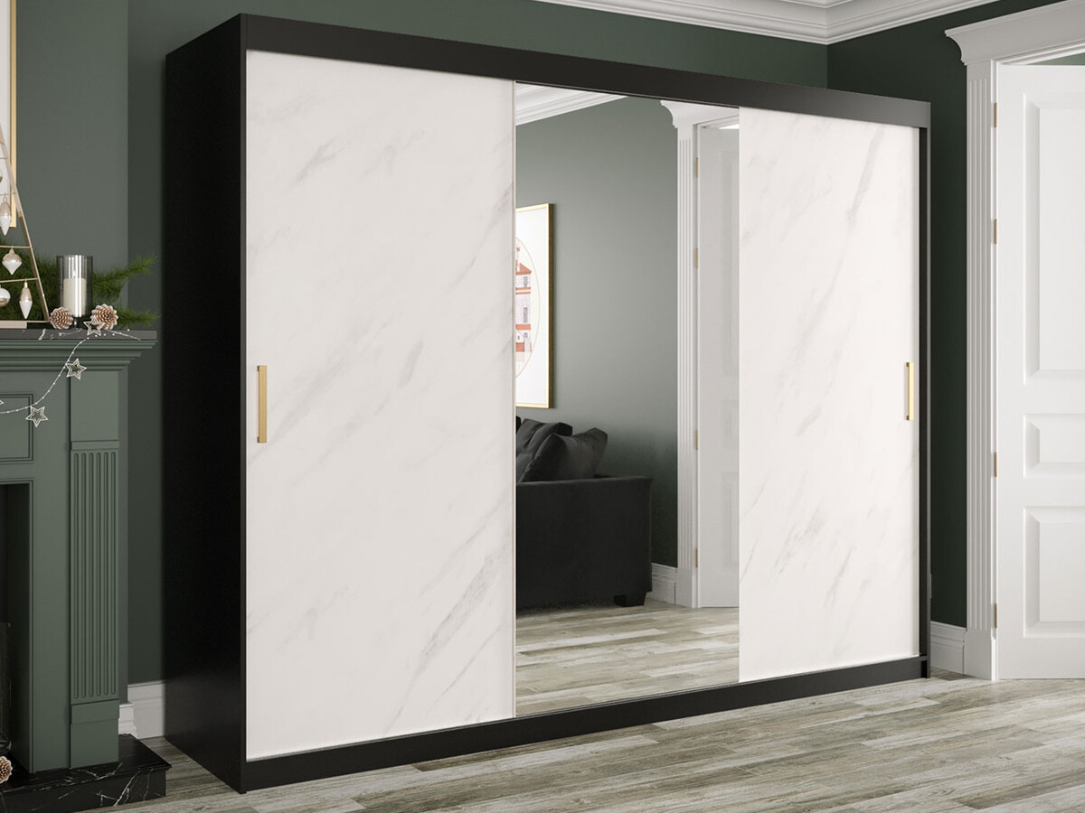 Gardróbszekrény Hartford 257 (Matt fekete + Fehér márvány)