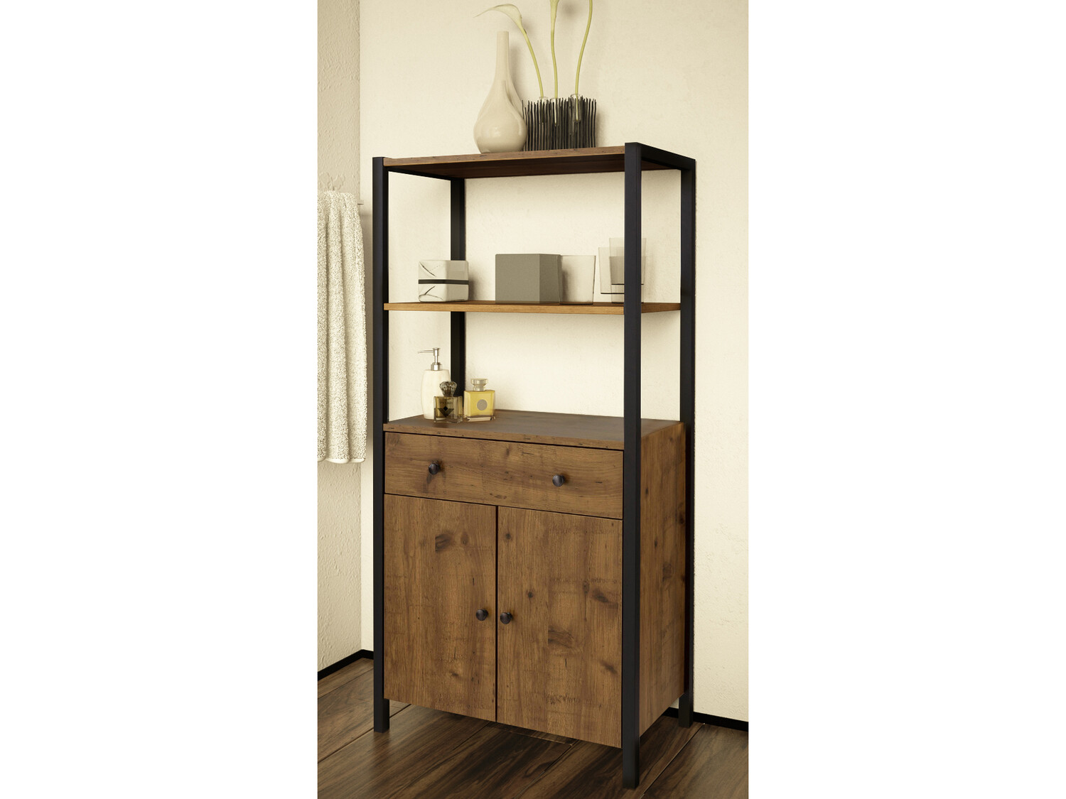 Fürdőszoba polc Larnovo 111 (Sötét tölgy + Fekete)