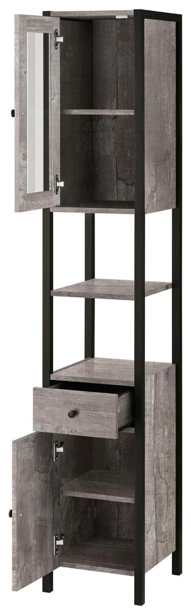 Fürdőszobai garnitúra Larnovo 117 (Szürke tölgy + Fekete)