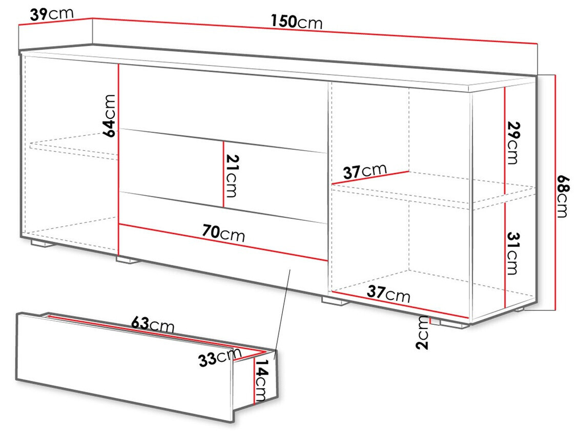 Komód Sarasota 129 (Wotan tölgy + Fényes fehér)