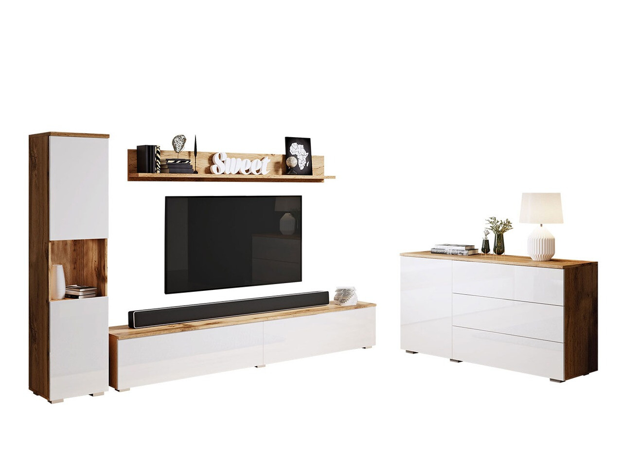 Nappali szett Sarasota 132 (Wotan tölgy + Fényes fehér)