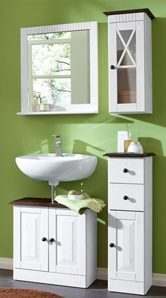 Álló fürdőszoba szekrény Deletri 110 (Fehér + Havana Tölgy)