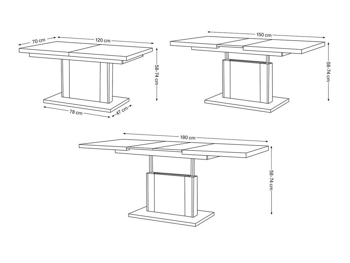 Kihajtható dohányzóasztal Glendale 103 (Beton + Fekete)