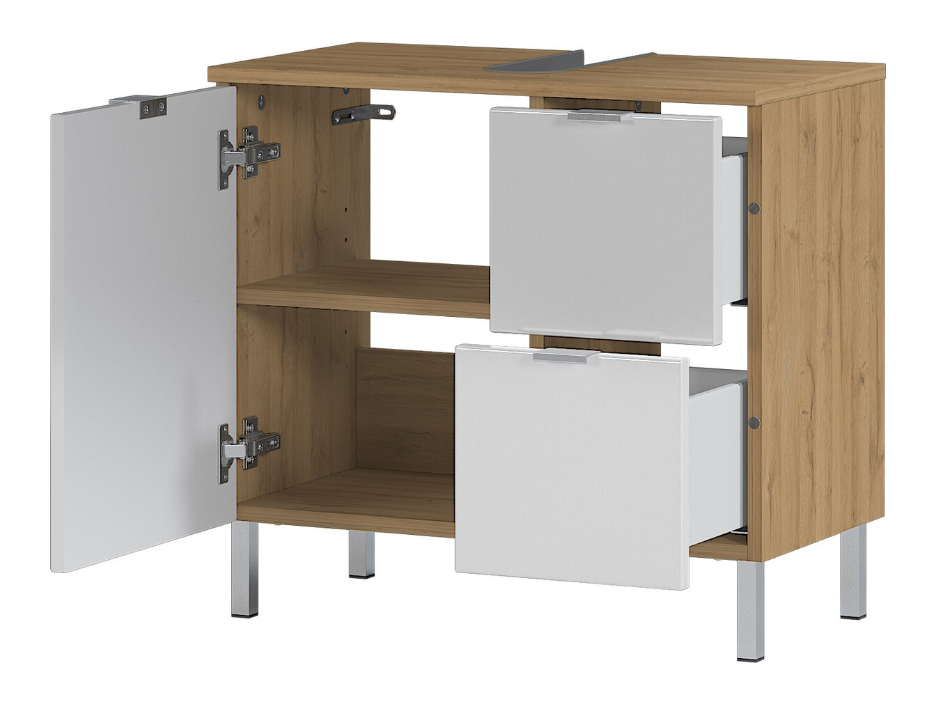 Mosdó alatti álló szekrény Lomcamo 100 (Fényes fehér + Grandson tölgy)