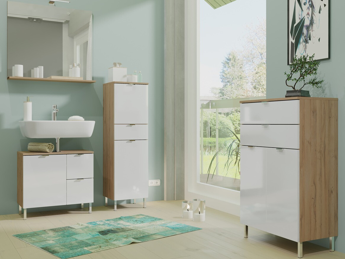 Mosdó alatti álló szekrény Lomcamo 101 (Fényes fehér + Grandson tölgy)