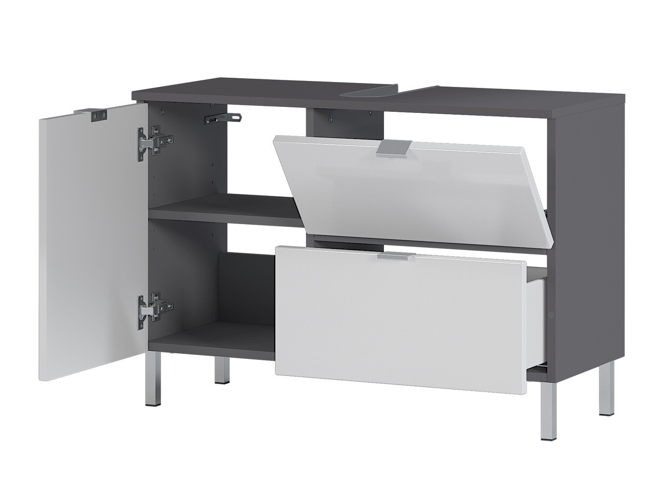 Mosdó alatti szekrény Lomcamo 101 (Fényes fehér + Grafit)
