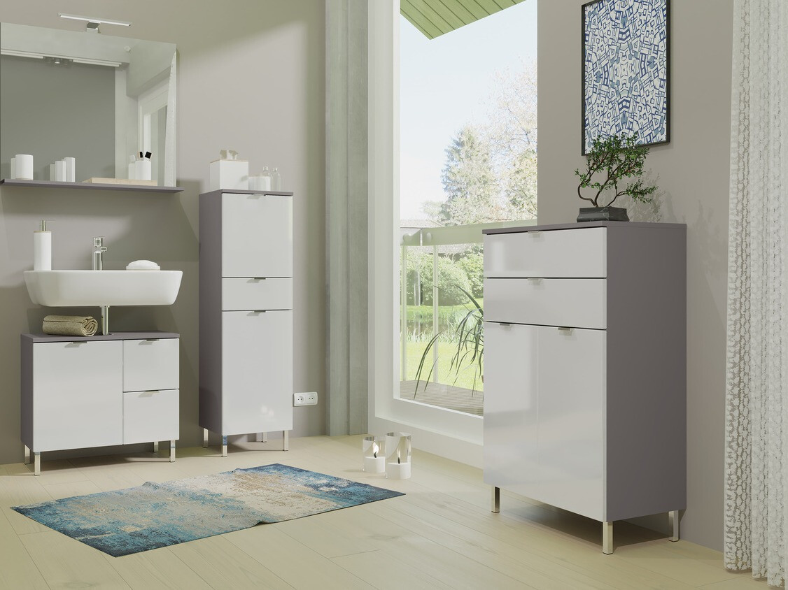 Mosdó alatti szekrény Lomcamo 101 (Fényes fehér + Grafit)