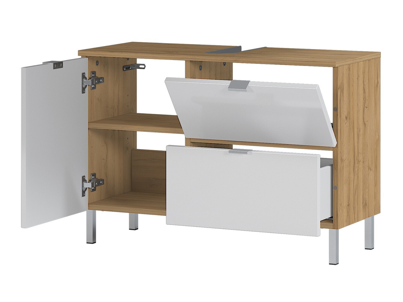 Mosdó alatti szekrény Lomcamo 101 (Fényes fehér + Grandson tölgy)