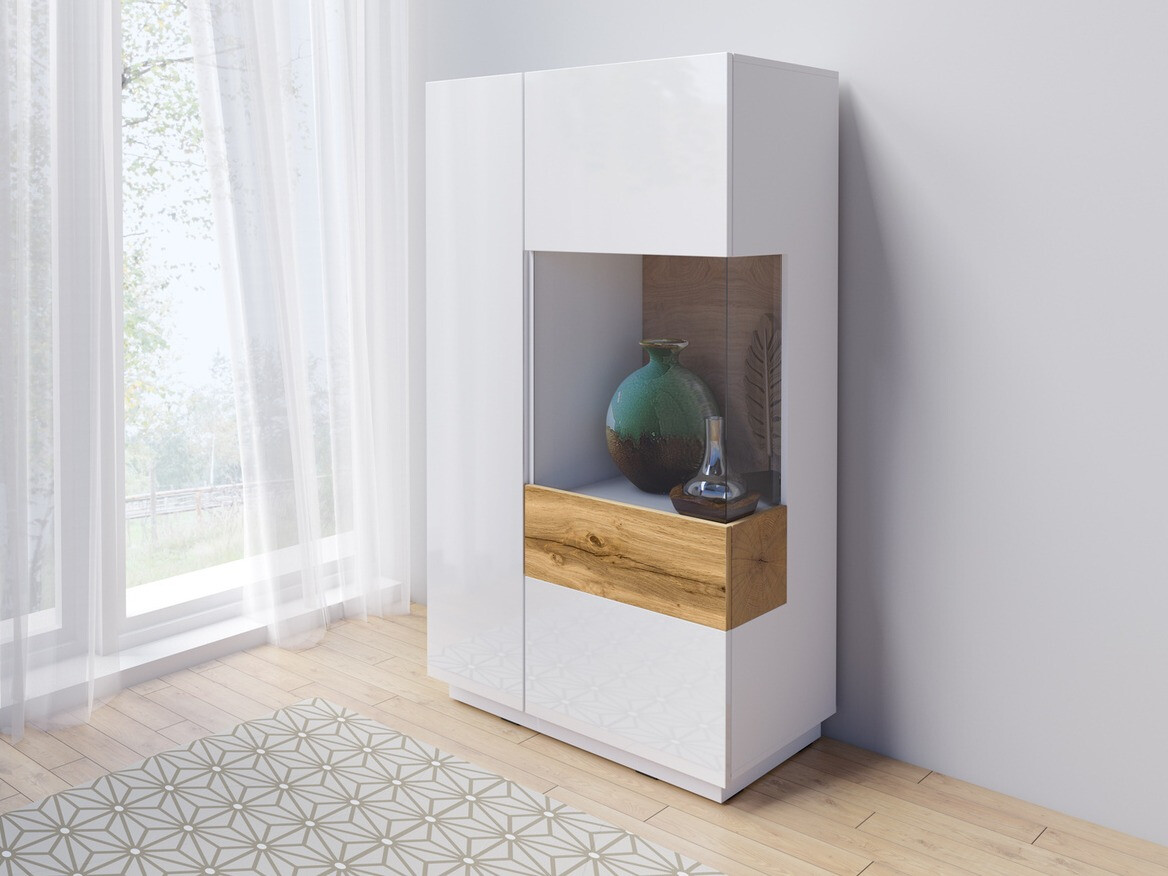 Szekrény Livlore 104 (Fehér + Fényes fehér + Wotan tölgy)