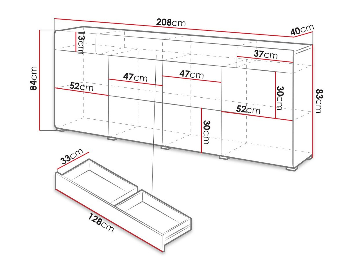 Komód Torsone 102 (Fehér + Fényes fehér + San remo tölgy)