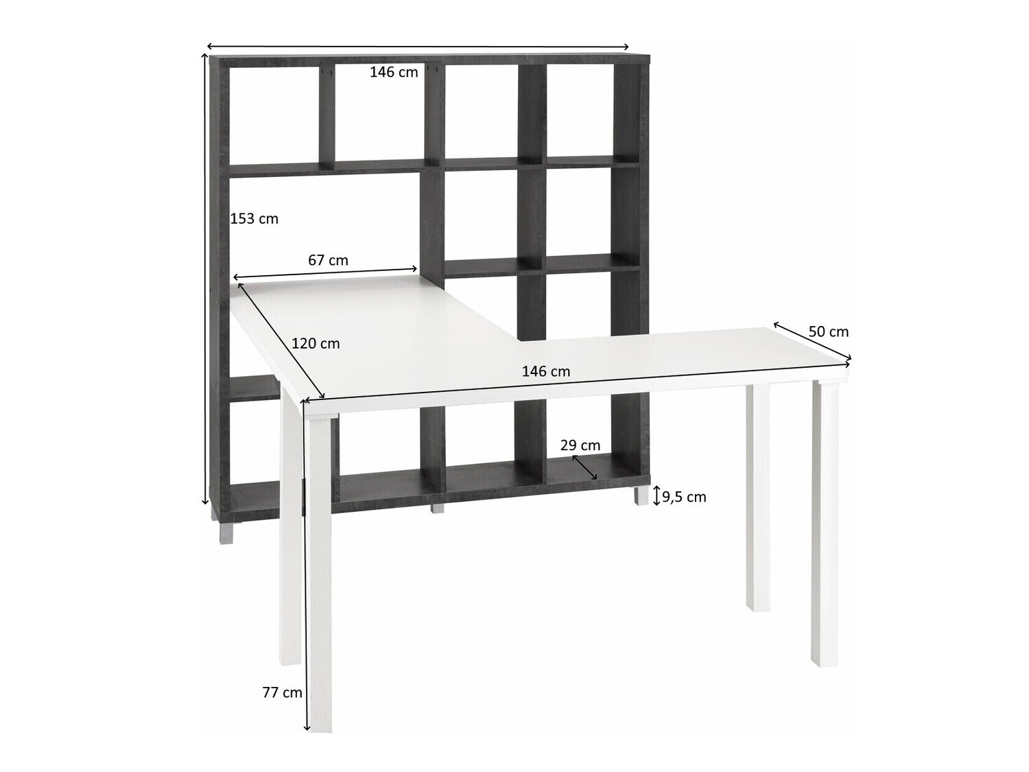 Sarok íróasztal Denton 186 (Fehér + Beton)