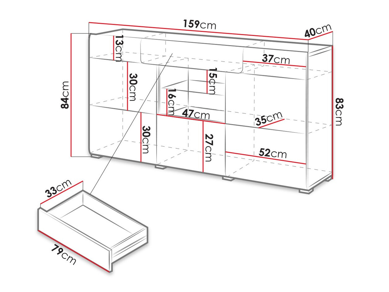 Komód Torsone 108 (Fehér + Fényes fehér + San remo tölgy)