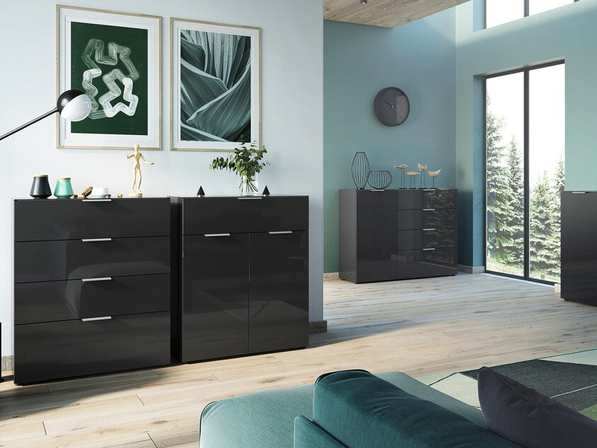 Komód Sacramento 299 (Fekete + Fényes fekete)