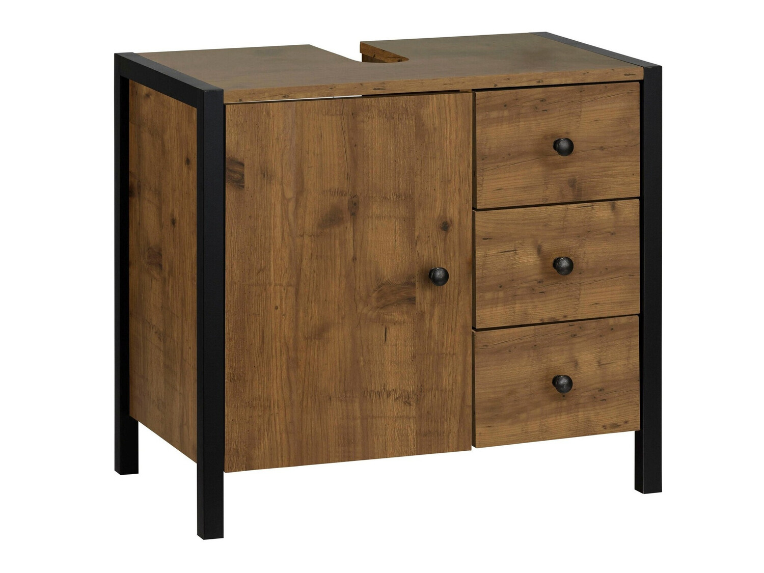 Mosdó alatti álló szekrény Larnovo 105 (Sötét tölgy + Fekete)