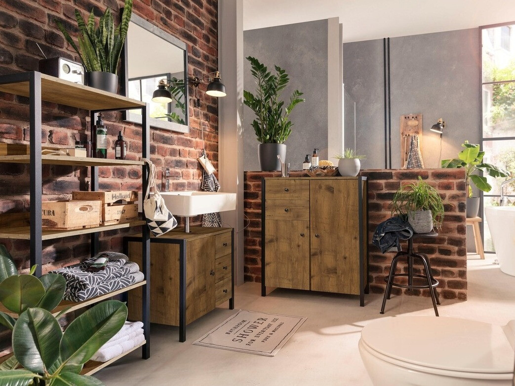 Mosdó alatti szekrény Larnovo 105 (Sötét tölgy + Fekete)