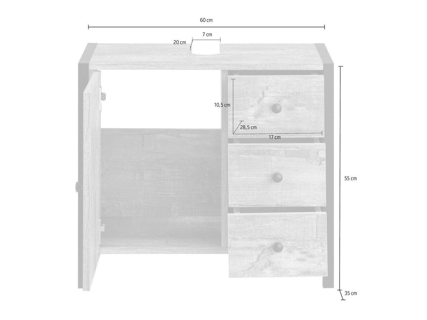 Mosdó alatti szekrény Larnovo 105 (Sötét tölgy + Fekete)