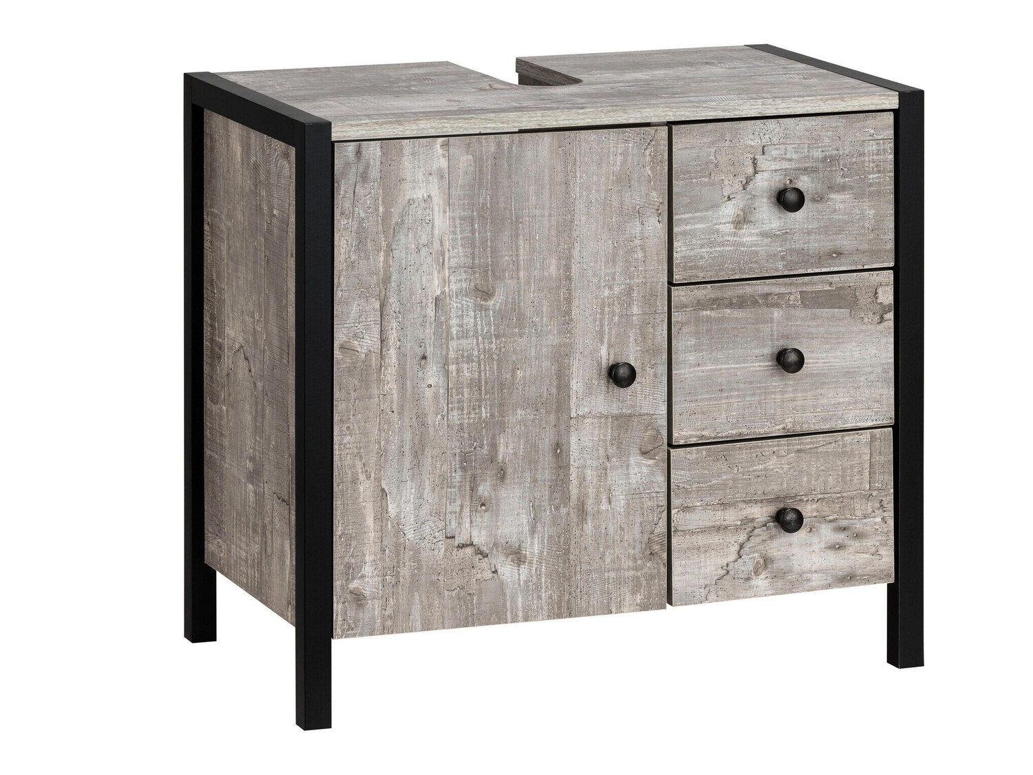 Mosdó alatti szekrény Larnovo 105 (Szürke tölgy + Fekete)