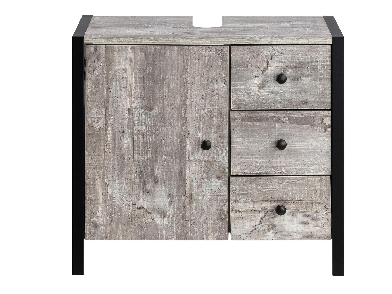 Mosdó alatti szekrény Larnovo 105 (Szürke tölgy + Fekete)