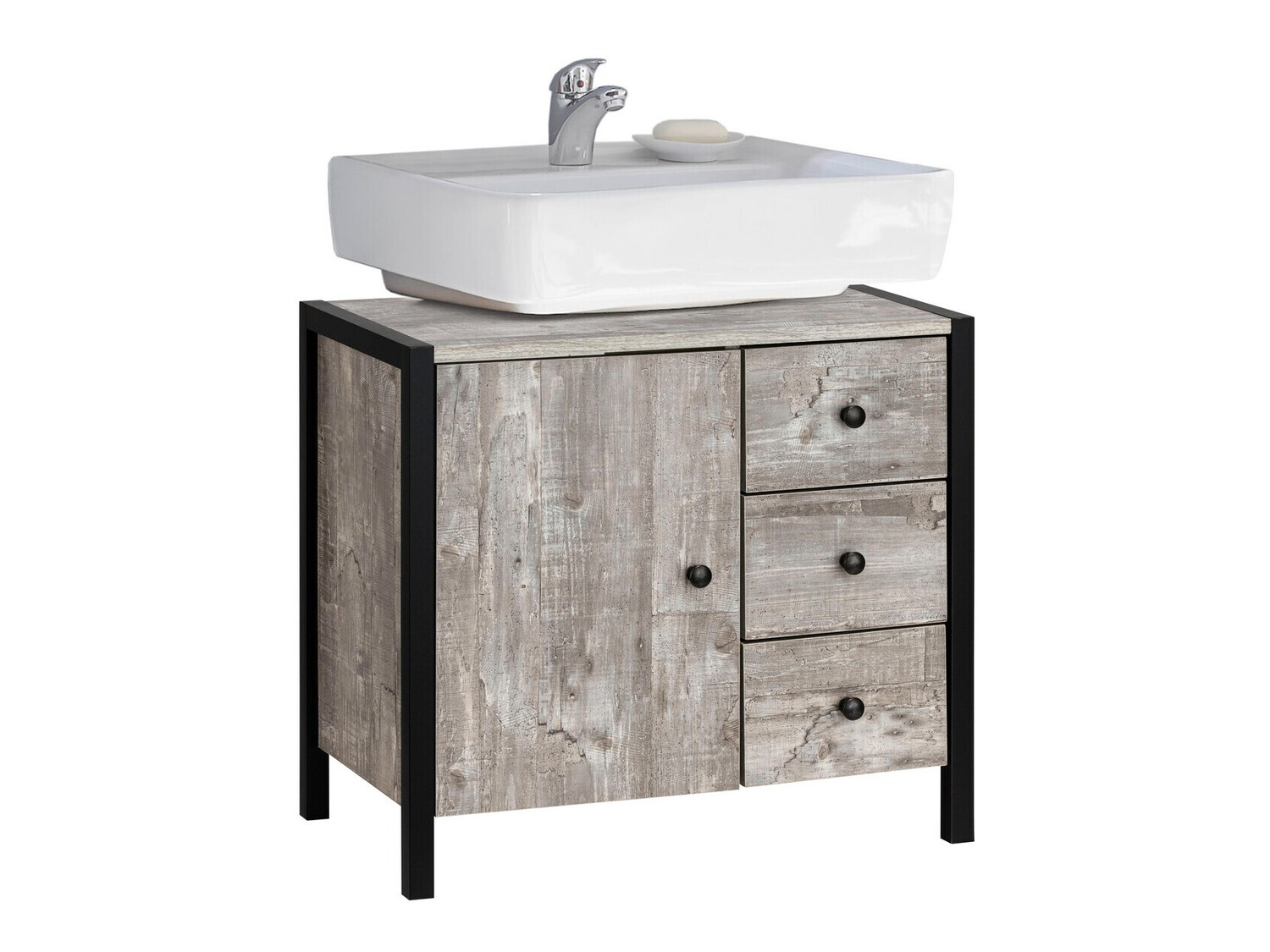 Mosdó alatti szekrény Larnovo 105 (Szürke tölgy + Fekete)