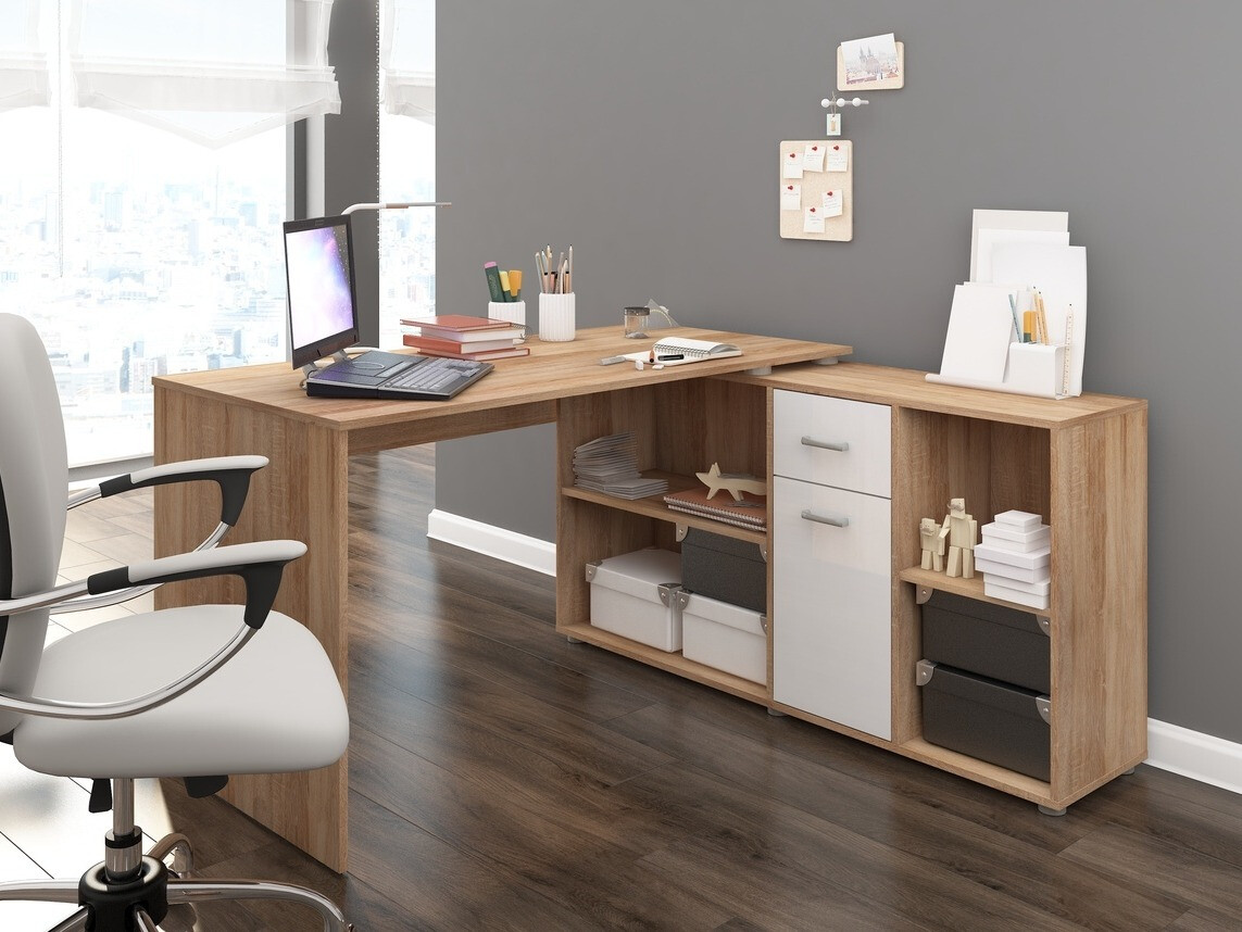Sarok íróasztal Gilroy 113 (Sonoma tölgy + Fényes fehér)