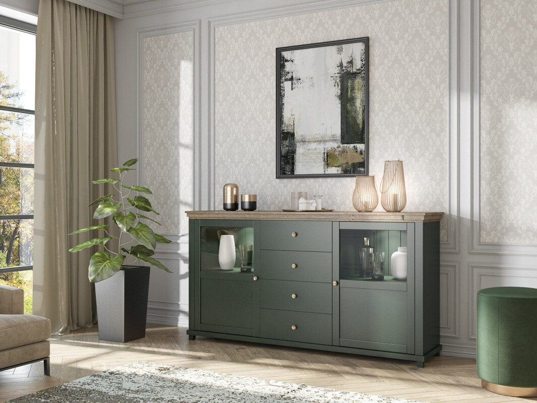Komód Tolnue 103 (Sötétzöld + Lefkas tölgy)