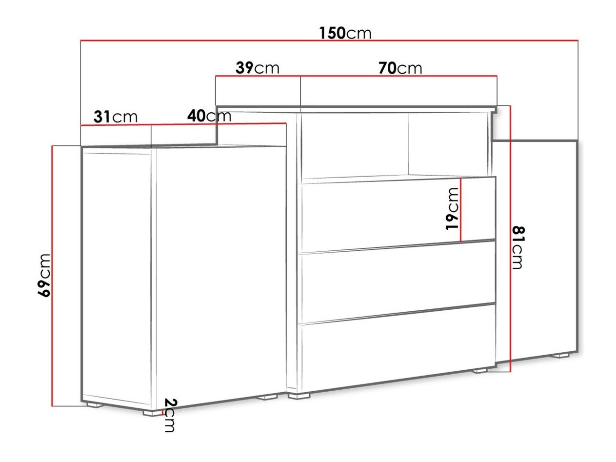 Komód Sarasota 127 (Fehér + Fényes fehér)