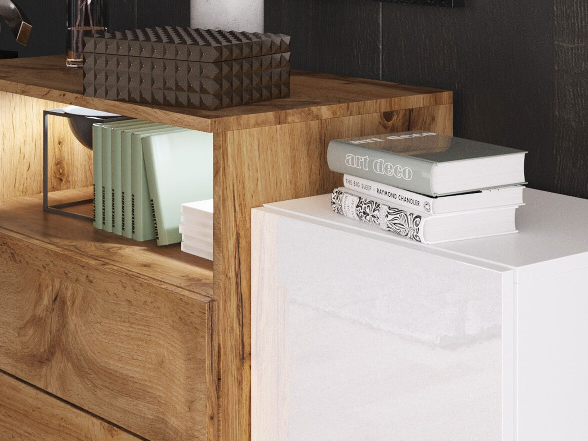 Komód Sarasota 127 (Wotan tölgy + Fényes fehér)