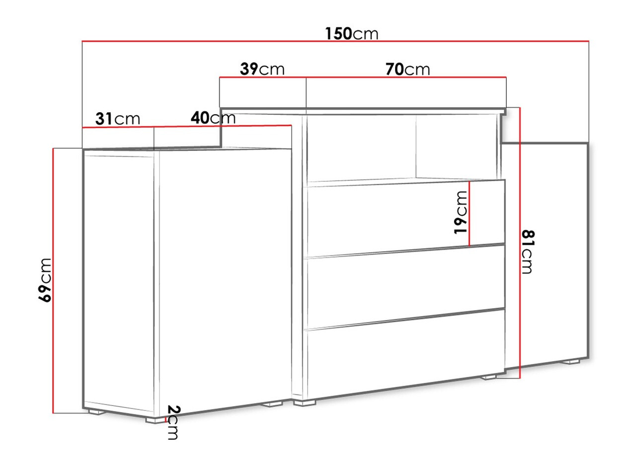Komód Sarasota 127 (Wotan tölgy + Fényes fehér)