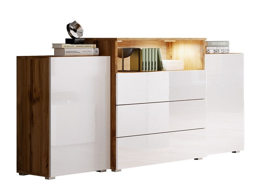 Komód Sarasota 127 (Wotan tölgy + Fényes fehér)