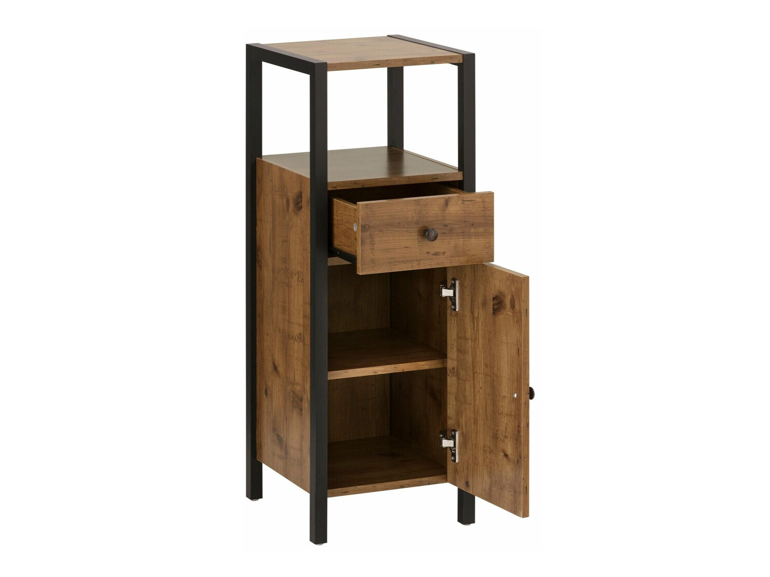 Álló fürdőszoba szekrény Larnovo 112 (Sötét tölgy + Fekete)