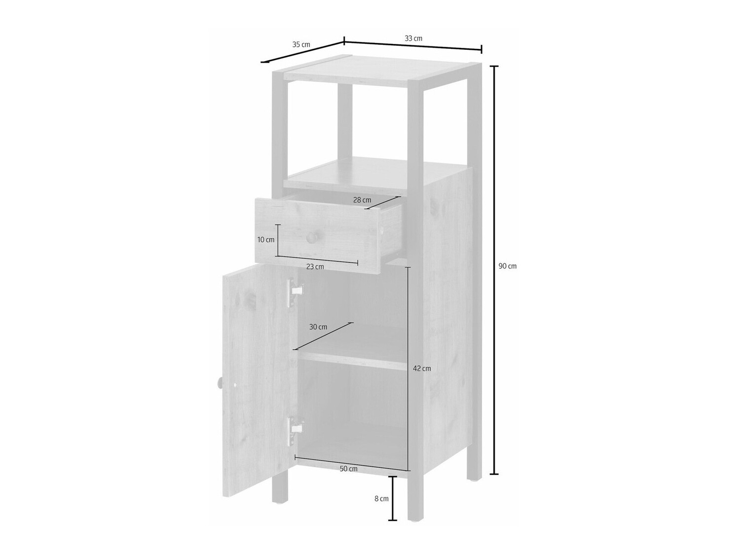 Álló fürdőszoba szekrény Larnovo 112 (Sötét tölgy + Fekete)