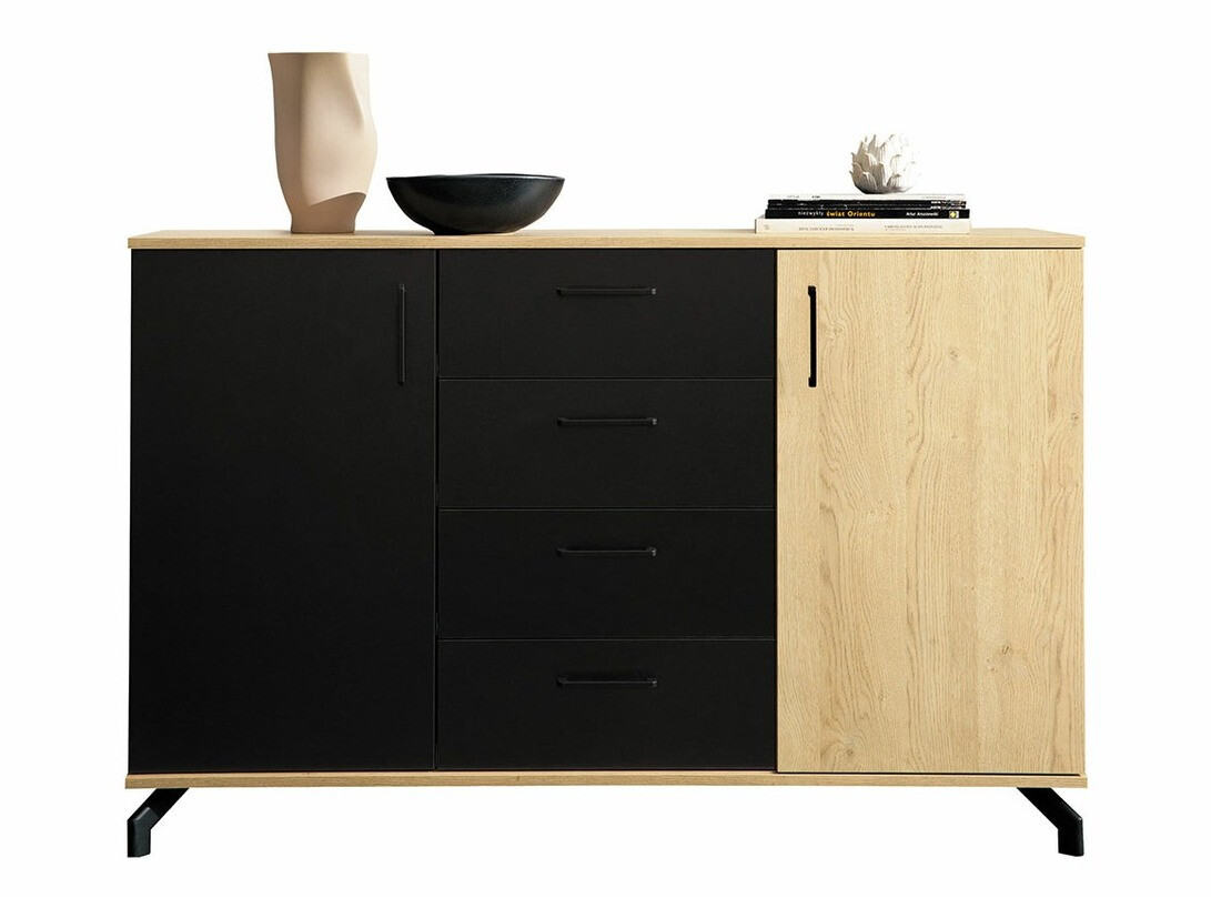 Komód Omaha S108 (Fekete + Világos tölgy)