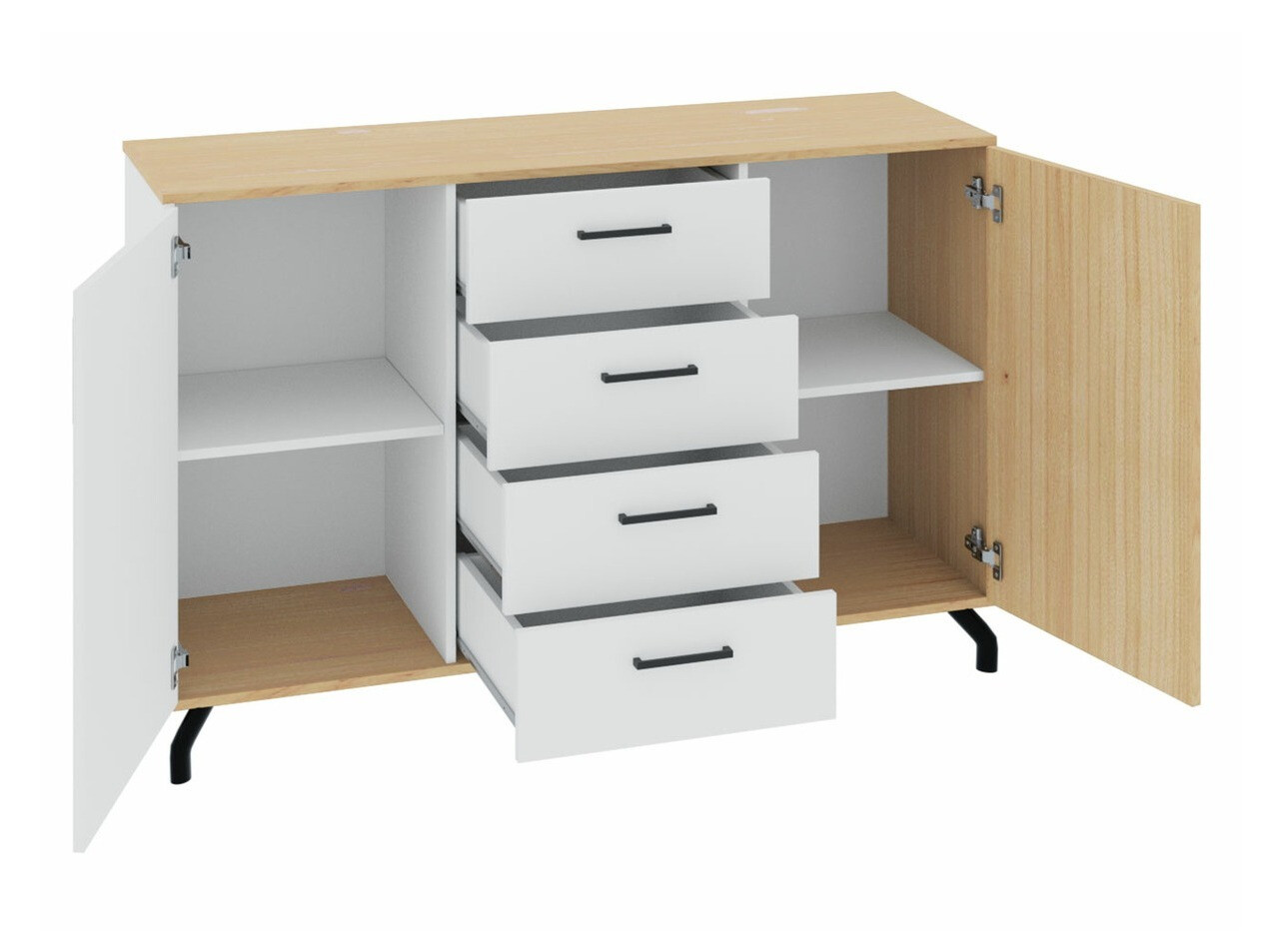 Komód Omaha S108 (Fekete + Világos tölgy)