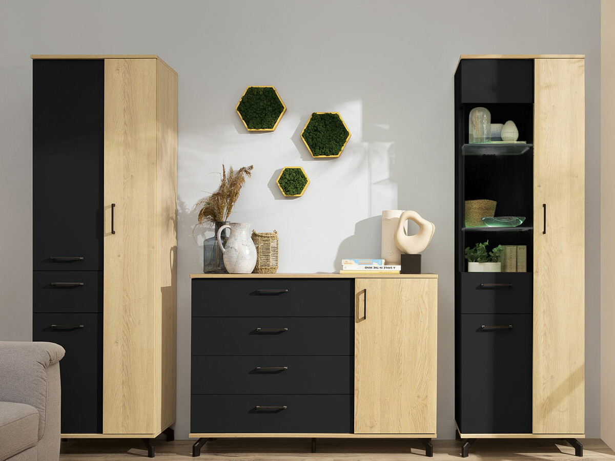Komód Omaha S109 (Fekete + Világos tölgy)