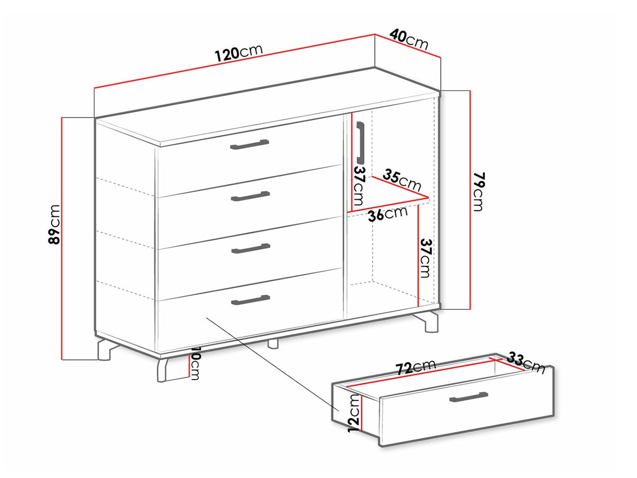 Komód Omaha S109 (Fekete + Világos tölgy)