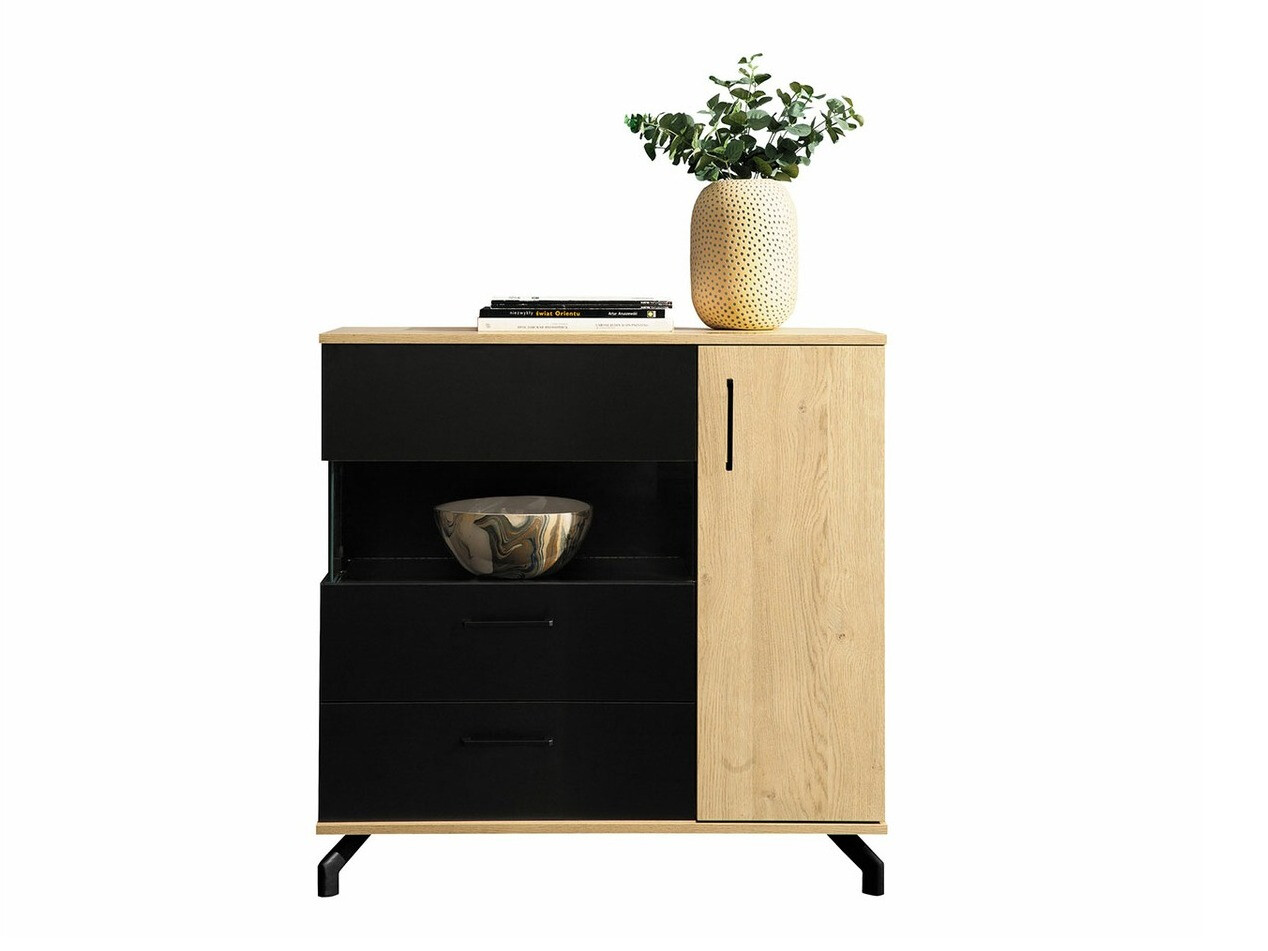 Komód Omaha S110 (Fekete + Világos tölgy)