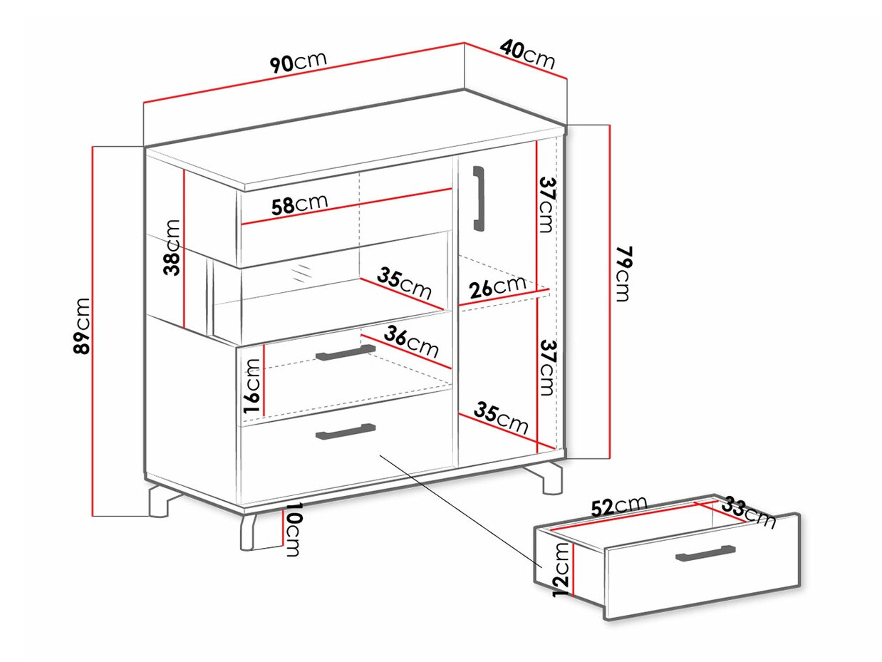 Komód Omaha S110 (Fekete + Világos tölgy)