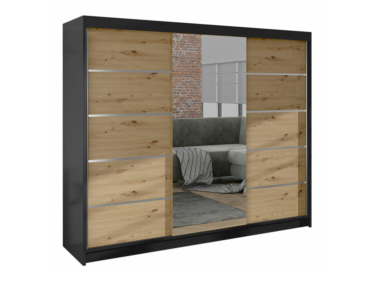 Gardróbszekrény Closico Durion IV (Fekete + Artisan tölgy)