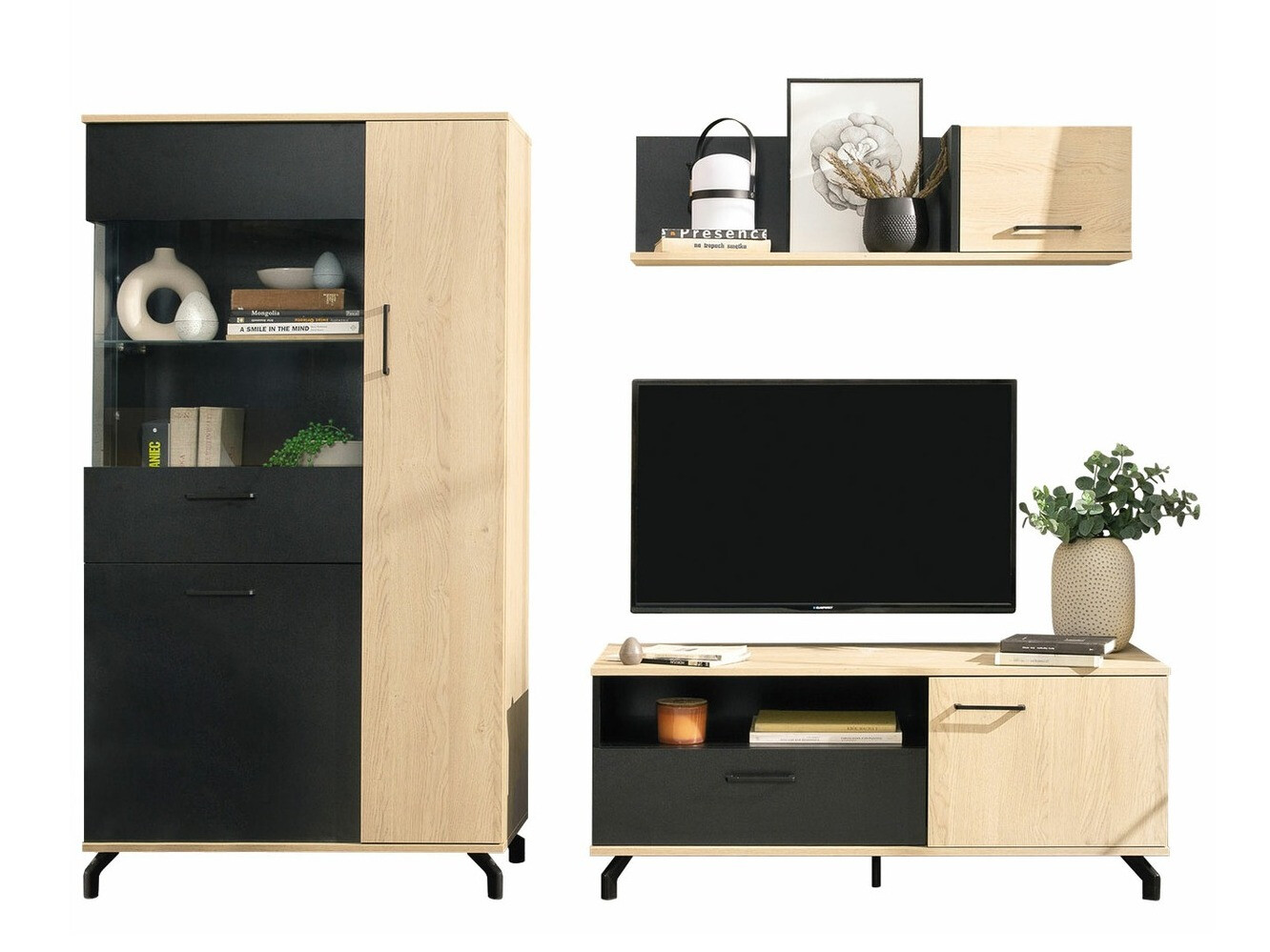 Nappali szett Omaha S118 (Fekete + Világos tölgy)