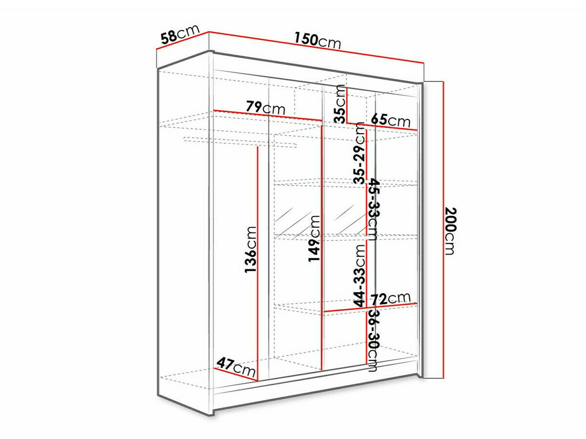 Gardróbszekrény Closico 141 (Fehér + Fekete)