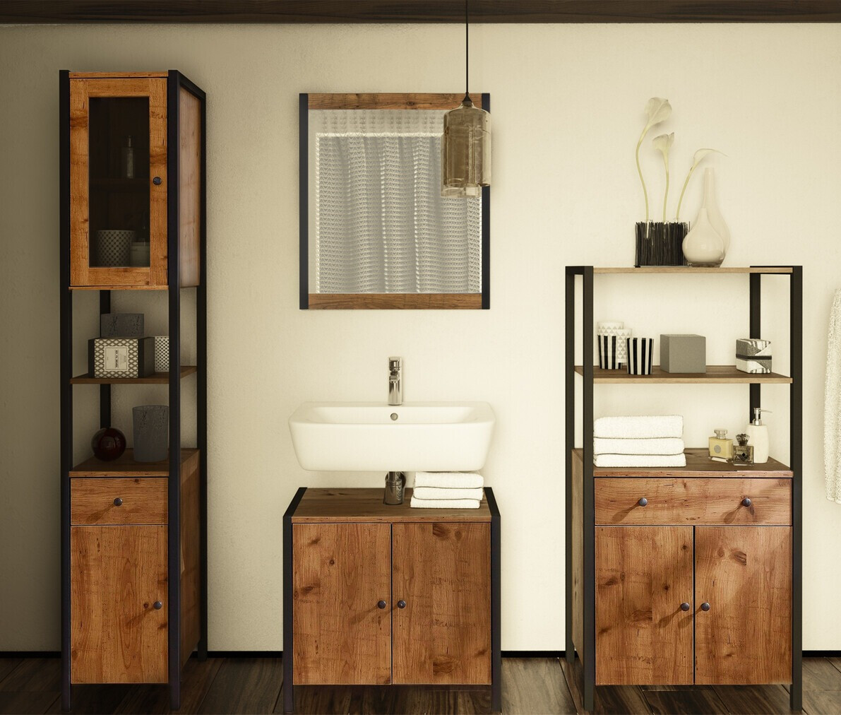 Fürdőszoba polc Larnovo 111 (Sötét tölgy + Fekete)