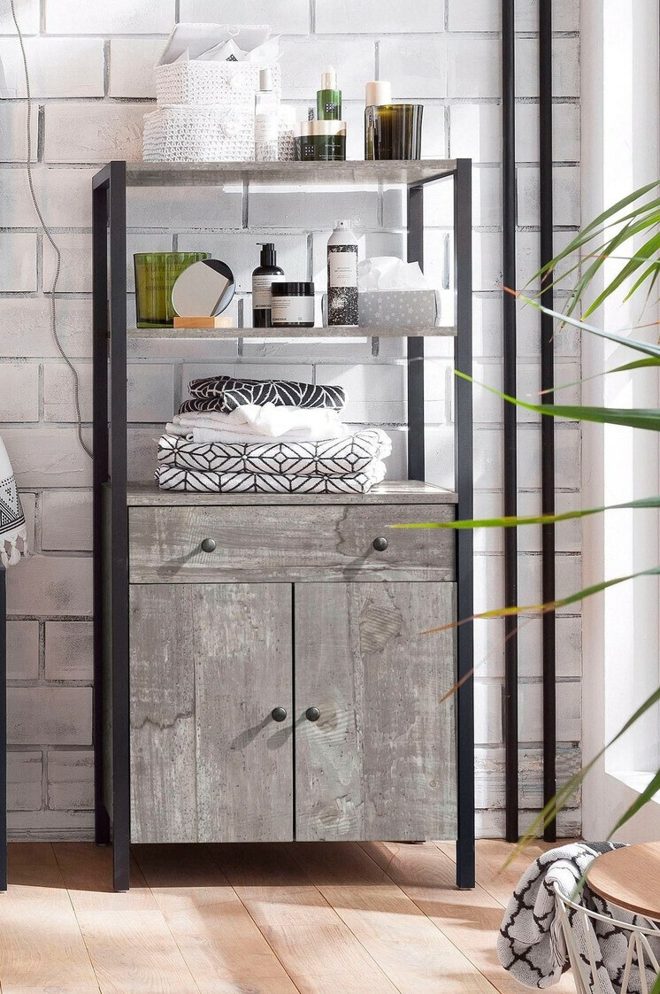 Fürdőszoba polc Larnovo 111 (Szürke tölgy + Fekete)