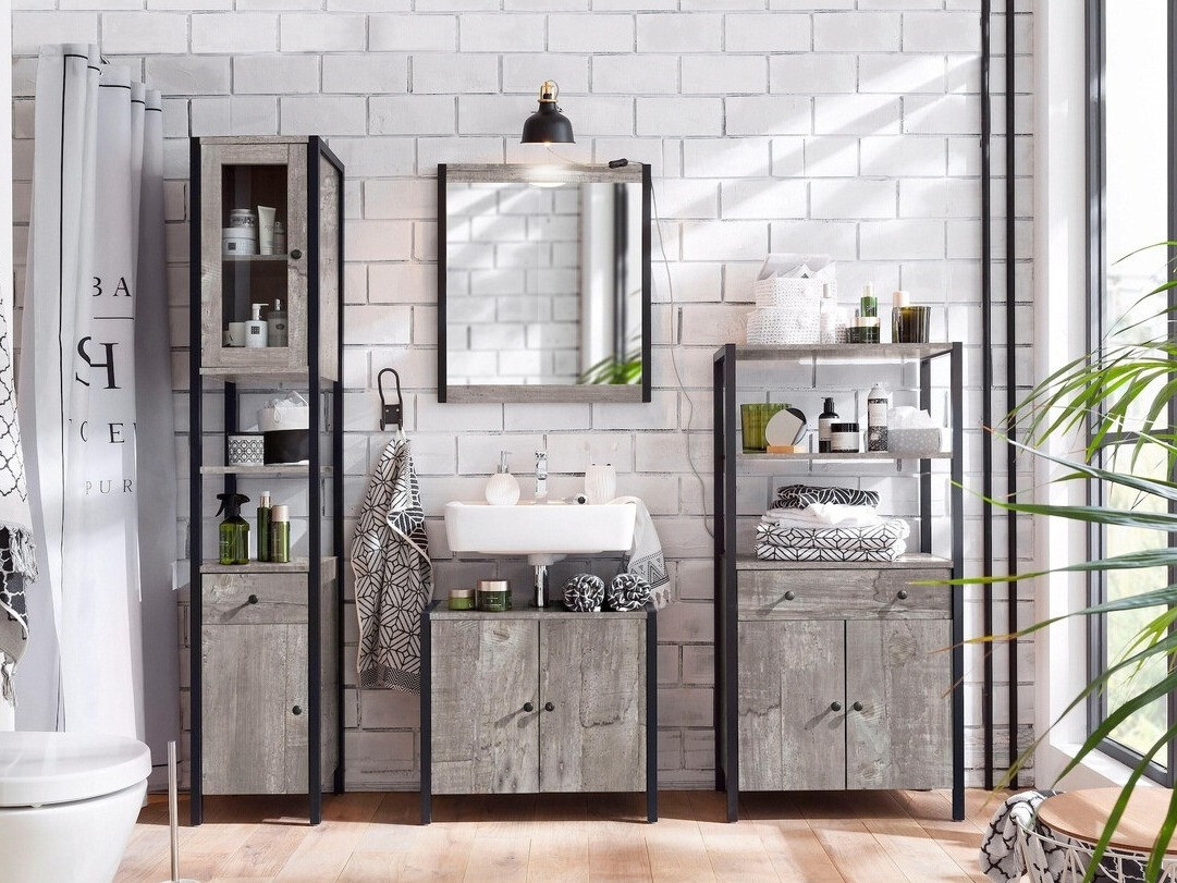 Fürdőszoba polc Larnovo 111 (Szürke tölgy + Fekete)