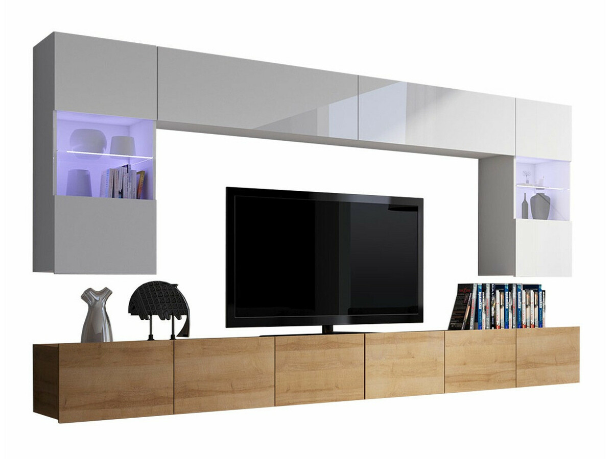 Nappali szett Remus I (Arany tölgy + Fehér + Fényes fehér)