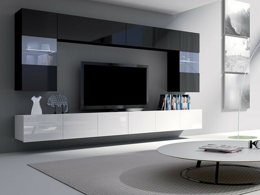 Nappali szett Tivdalu 105 (Fényes fehér + Fényes fekete)